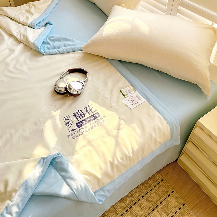 91家纺网 家纺一手货源 找家纺 易展家居 2026新款水洗棉新疆棉花夏被-棉花棉花+熊猫款 棉花·白拼蓝