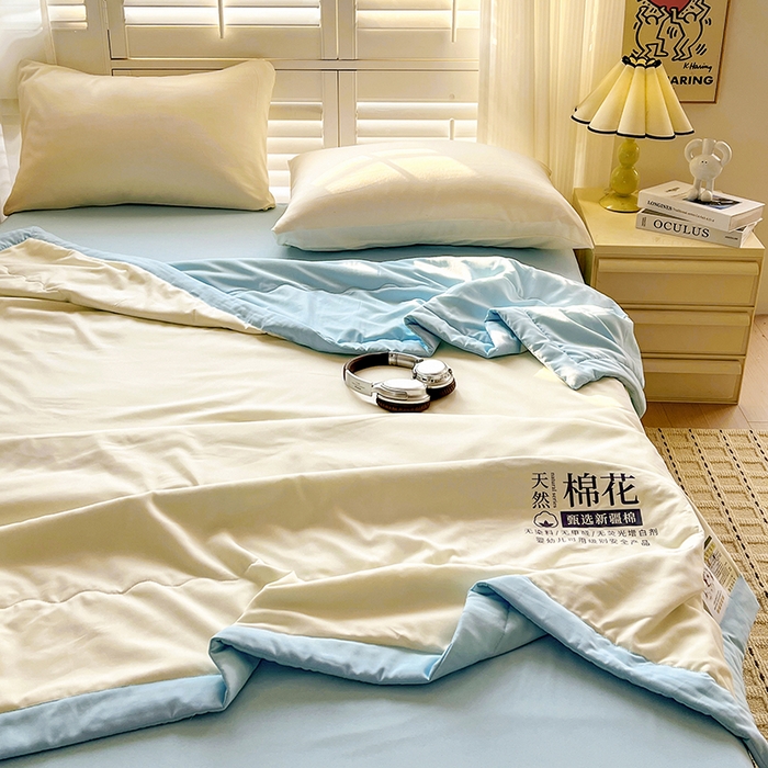 91家纺网 家纺一手货源 找家纺 易展家居 2026新款水洗棉新疆棉花夏被-棉花棉花+熊猫款 棉花·白拼蓝