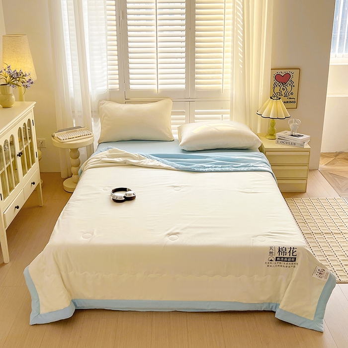 91家纺网 家纺一手货源 找家纺 易展家居 2026新款水洗棉新疆棉花夏被-棉花棉花+熊猫款 棉花·白拼蓝