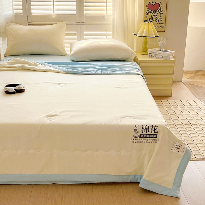 91家纺网 家纺一手货源 找家纺 易展家居 2026新款水洗棉新疆棉花夏被-棉花棉花+熊猫款 棉花·白拼蓝