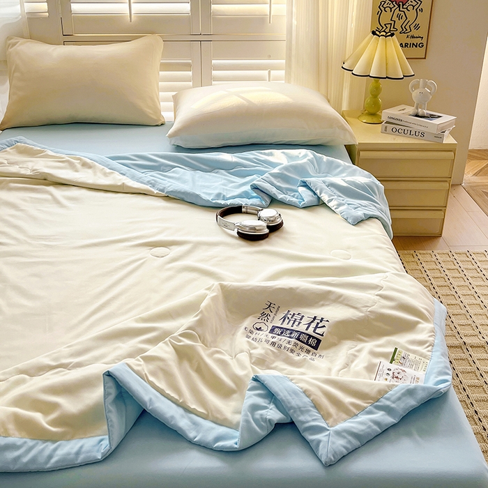 91家纺网 家纺一手货源 找家纺 易展家居 2026新款水洗棉新疆棉花夏被-棉花棉花+熊猫款 棉花·白拼蓝