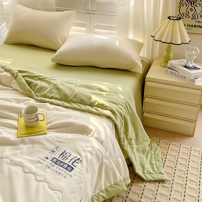 91家纺网 家纺一手货源 找家纺 易展家居 2026新款水洗棉新疆棉花夏被-棉花棉花+熊猫款 棉花·白拼绿