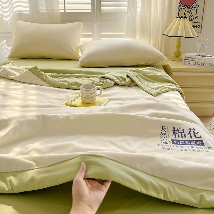 91家纺网 家纺一手货源 找家纺 易展家居 2026新款水洗棉新疆棉花夏被-棉花棉花+熊猫款 棉花·白拼绿