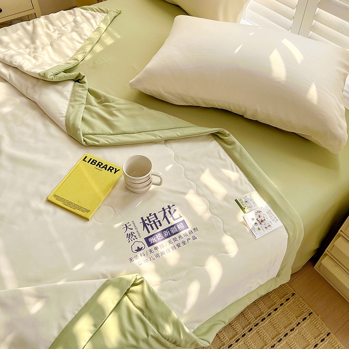 91家纺网 家纺一手货源 找家纺 易展家居 2026新款水洗棉新疆棉花夏被-棉花棉花+熊猫款 棉花·白拼绿