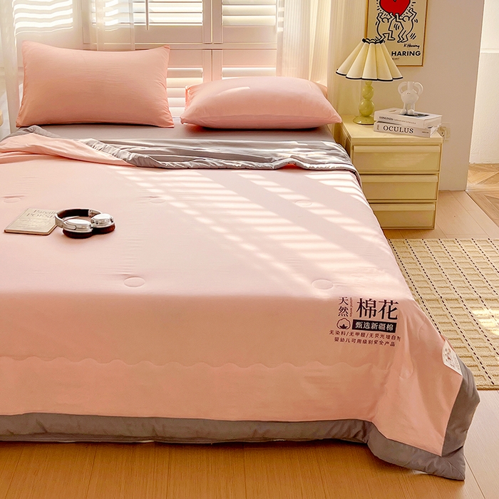 91家纺网 家纺一手货源 找家纺 易展家居 2026新款水洗棉新疆棉花夏被-棉花棉花+熊猫款 棉花·粉拼灰