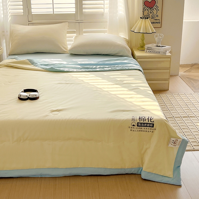 91家纺网 家纺一手货源 找家纺 易展家居 2026新款水洗棉新疆棉花夏被-棉花棉花+熊猫款 棉花·黄拼蓝