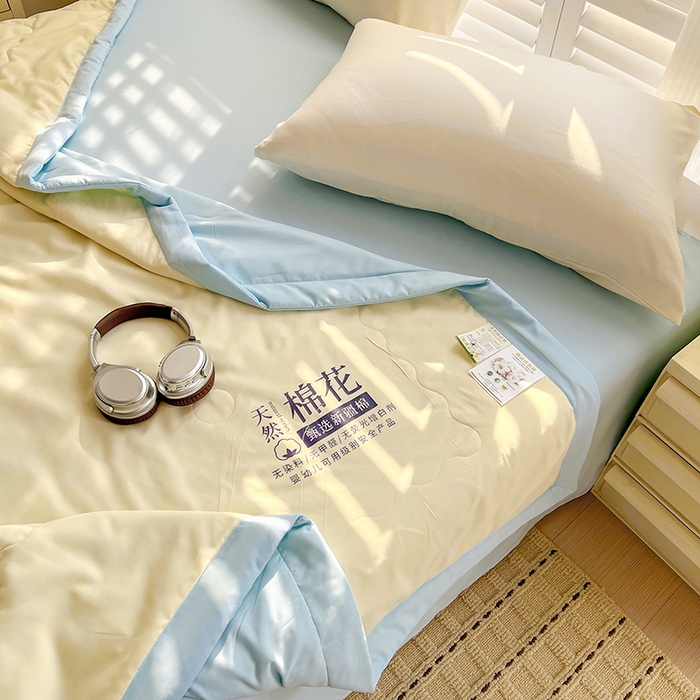 91家纺网 家纺一手货源 找家纺 易展家居 2026新款水洗棉新疆棉花夏被-棉花棉花+熊猫款 棉花·黄拼蓝