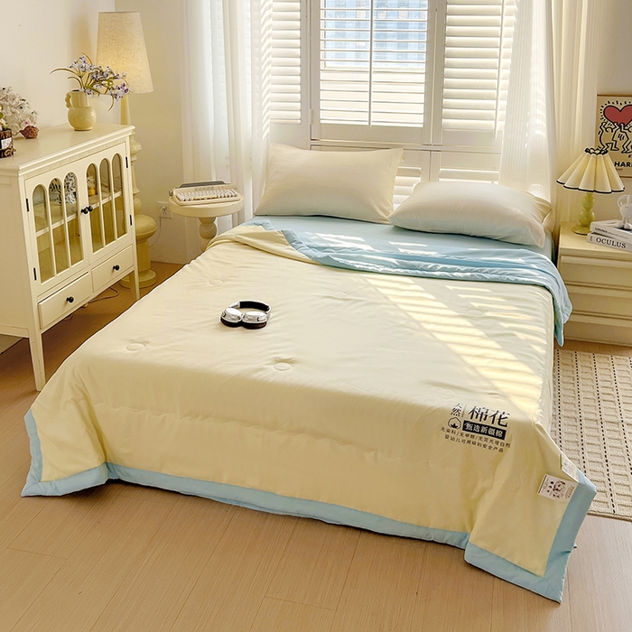 91家纺网 家纺一手货源 找家纺 易展家居 2026新款水洗棉新疆棉花夏被-棉花棉花+熊猫款 棉花·黄拼蓝