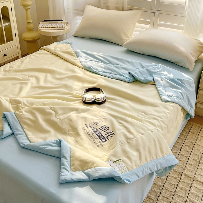 91家纺网 家纺一手货源 找家纺 易展家居 2026新款水洗棉新疆棉花夏被-棉花棉花+熊猫款 棉花·黄拼蓝