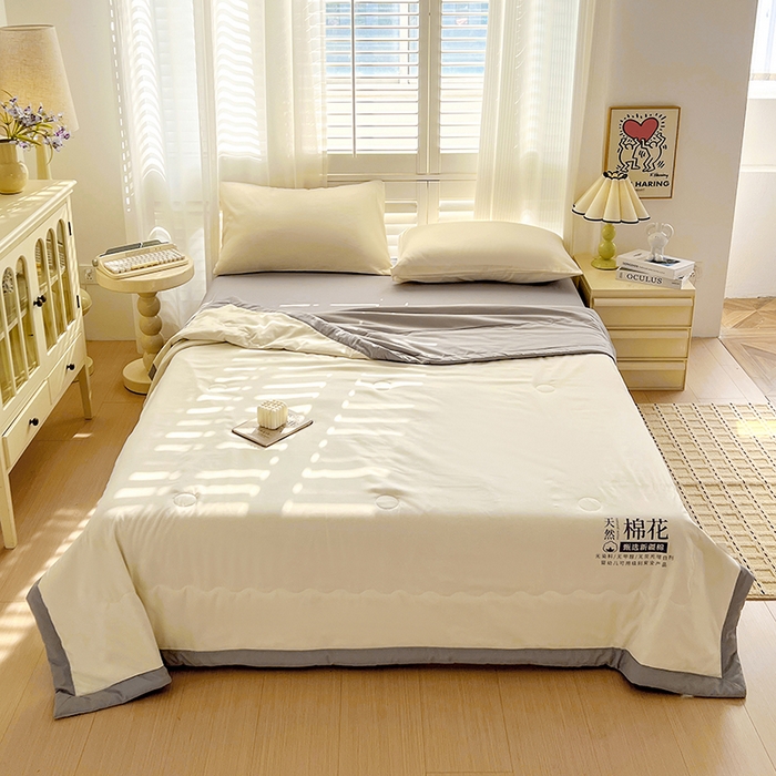 91家纺网 家纺一手货源 找家纺 易展家居 2026新款水洗棉新疆棉花夏被-棉花棉花+熊猫款 棉花-白拼灰