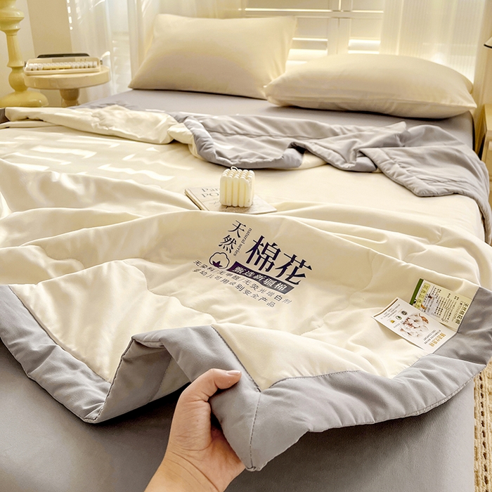 91家纺网 家纺一手货源 找家纺 易展家居 2026新款水洗棉新疆棉花夏被-棉花棉花+熊猫款 棉花-白拼灰