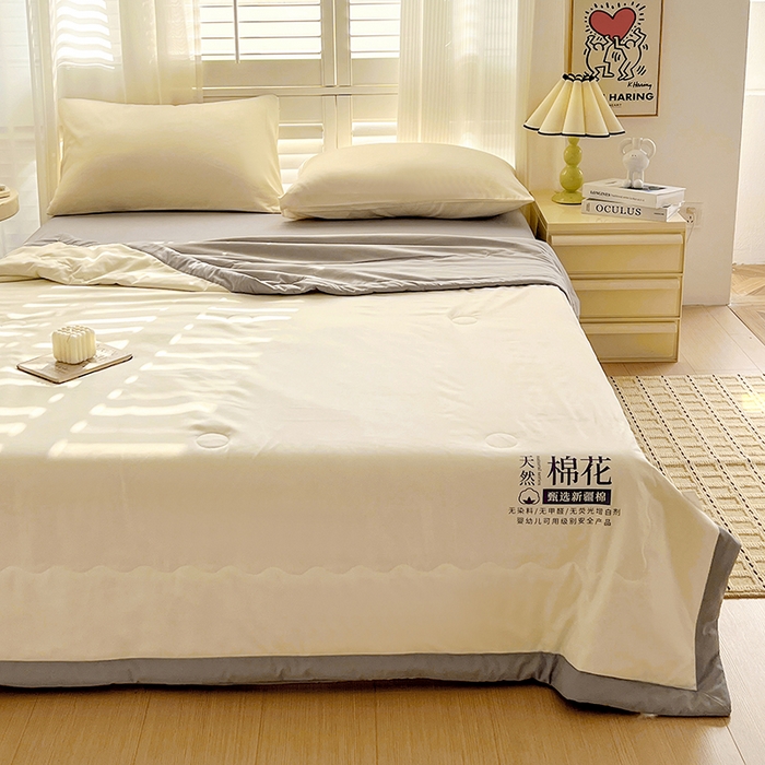 91家纺网 家纺一手货源 找家纺 易展家居 2026新款水洗棉新疆棉花夏被-棉花棉花+熊猫款 棉花-白拼灰