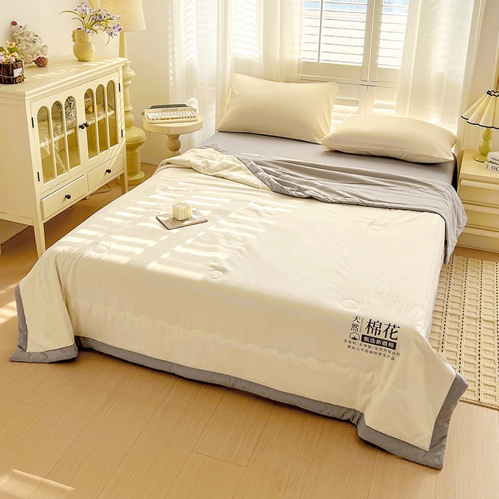 91家纺网 家纺一手货源 找家纺 易展家居 2026新款水洗棉新疆棉花夏被-棉花棉花+熊猫款 棉花-白拼灰