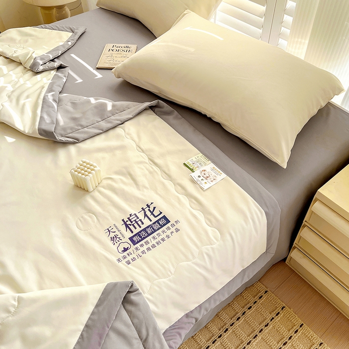 91家纺网 家纺一手货源 找家纺 易展家居 2026新款水洗棉新疆棉花夏被-棉花棉花+熊猫款 棉花-白拼灰