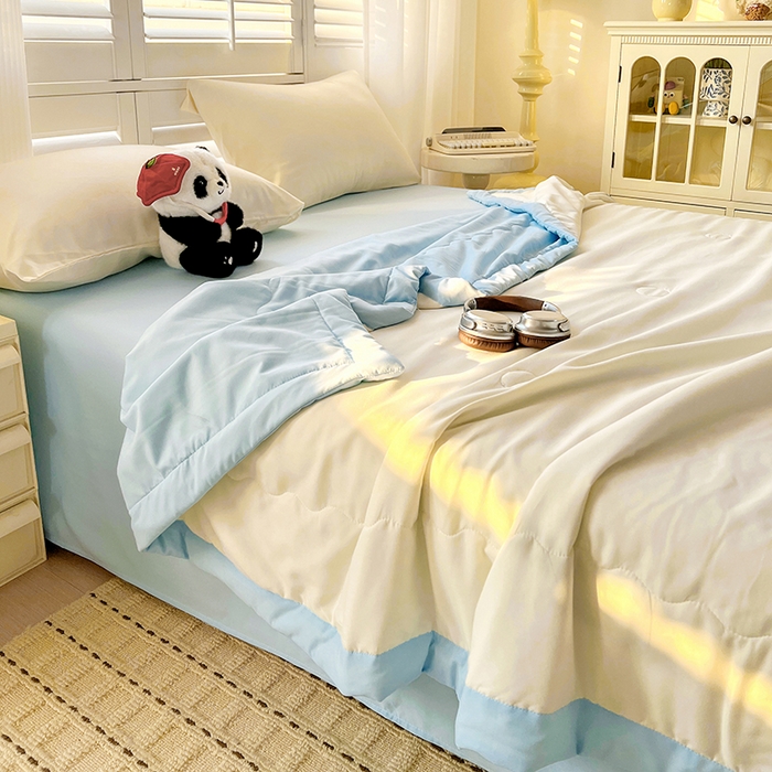 91家纺网 家纺一手货源 找家纺 易展家居 2026新款水洗棉新疆棉花夏被-棉花棉花+熊猫款 能猫-白拼蓝