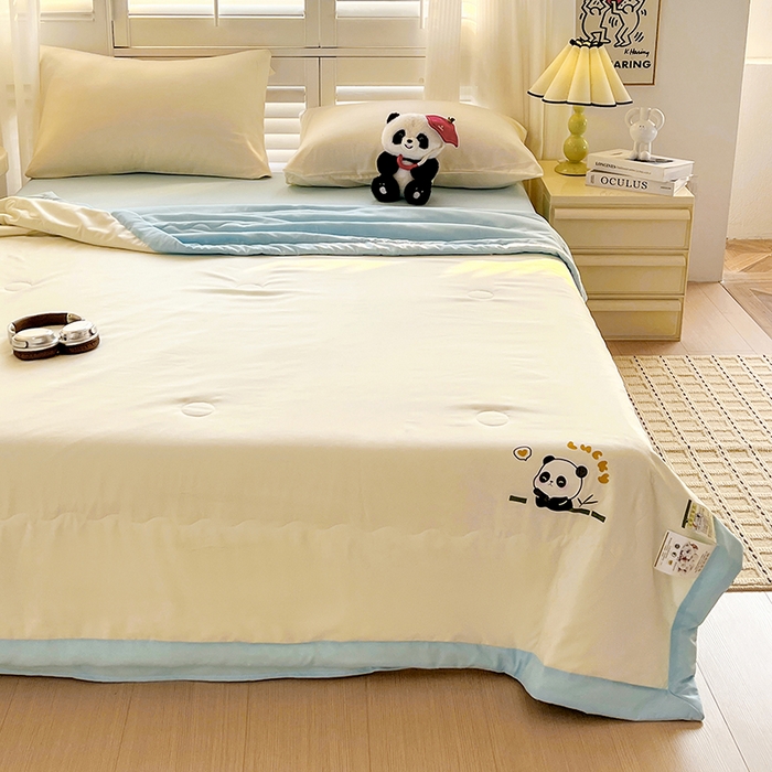 91家纺网 家纺一手货源 找家纺 易展家居 2026新款水洗棉新疆棉花夏被-棉花棉花+熊猫款 能猫-白拼蓝