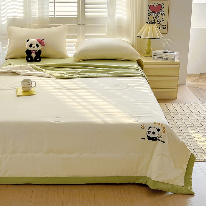 91家纺网 家纺一手货源 找家纺 易展家居 2026新款水洗棉新疆棉花夏被-棉花棉花+熊猫款 能猫-白拼绿