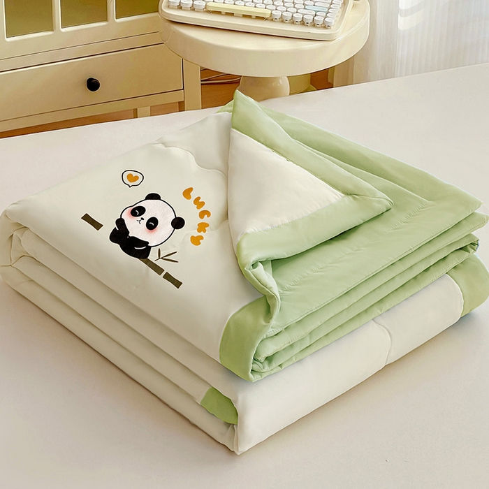 易展家居 2026新款水洗棉新疆棉花夏被-棉花棉花+熊猫款 能猫-白拼绿