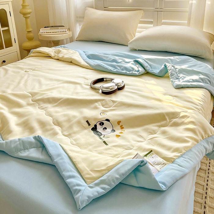 91家纺网 家纺一手货源 找家纺 易展家居 2026新款水洗棉新疆棉花夏被-棉花棉花+熊猫款 能猫-黄拼蓝