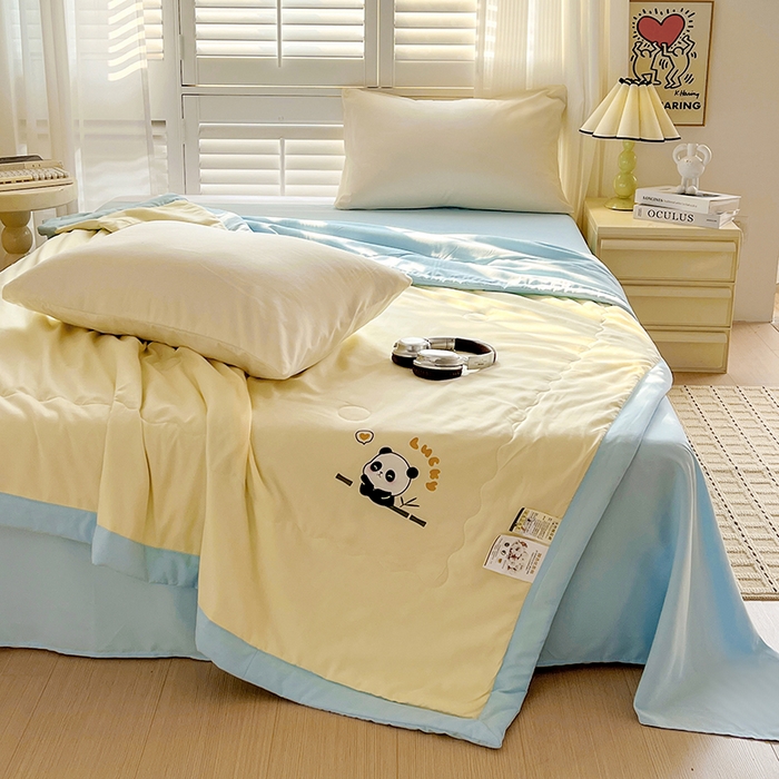 91家纺网 家纺一手货源 找家纺 易展家居 2026新款水洗棉新疆棉花夏被-棉花棉花+熊猫款 能猫-黄拼蓝