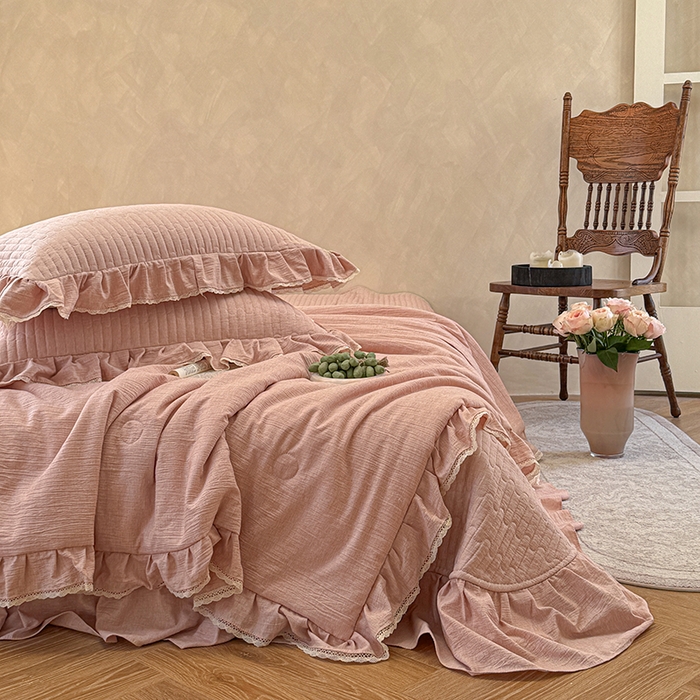 91家纺网 家纺一手货源 找家纺 孑寐家纺 2026新款色织棉麻多功能夏被夏凉被空调被床盖四件套 色织棉麻-粉玉色