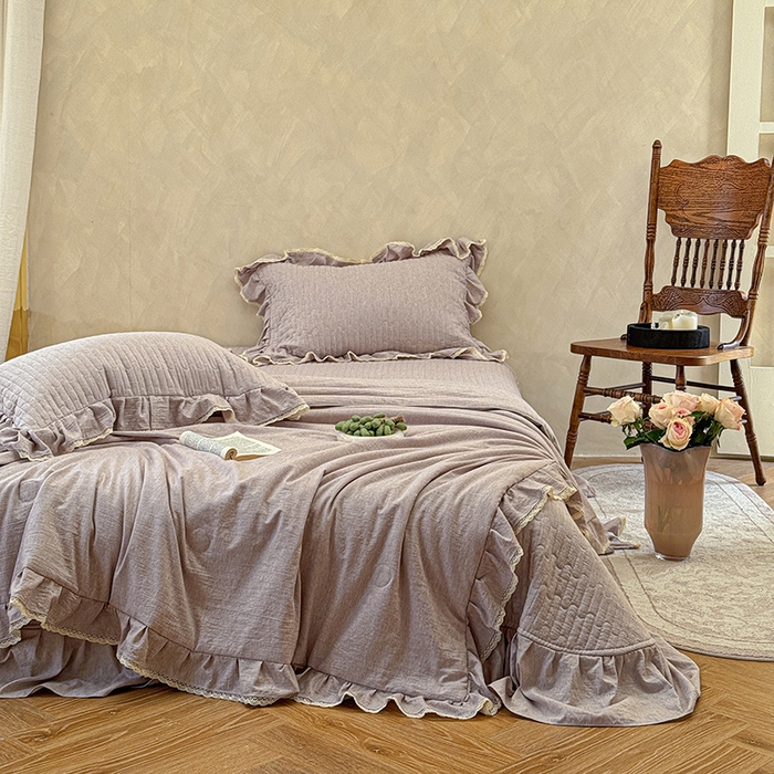 91家纺网 家纺一手货源 找家纺 孑寐家纺 2026新款色织棉麻多功能夏被夏凉被空调被床盖四件套 色织棉麻-棕色