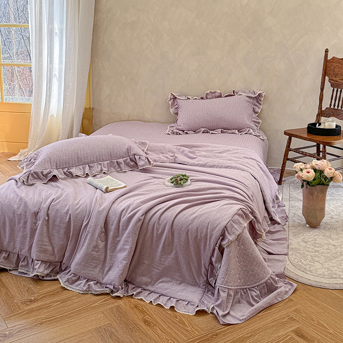 91家纺网 家纺一手货源 找家纺 孑寐家纺 2026新款色织棉麻多功能夏被夏凉被空调被床盖四件套 色织棉麻-紫色