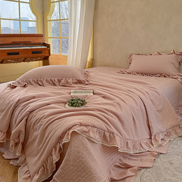 91家纺网 家纺一手货源 找家纺 孑寐家纺 2026新款色织棉麻多功能夏被夏凉被空调被床盖四件套 色织棉麻-粉玉色