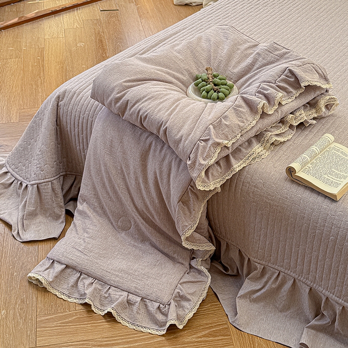 孑寐家纺 2026新款色织棉麻多功能夏被夏凉被空调被床盖四件套 色织棉麻-棕色
