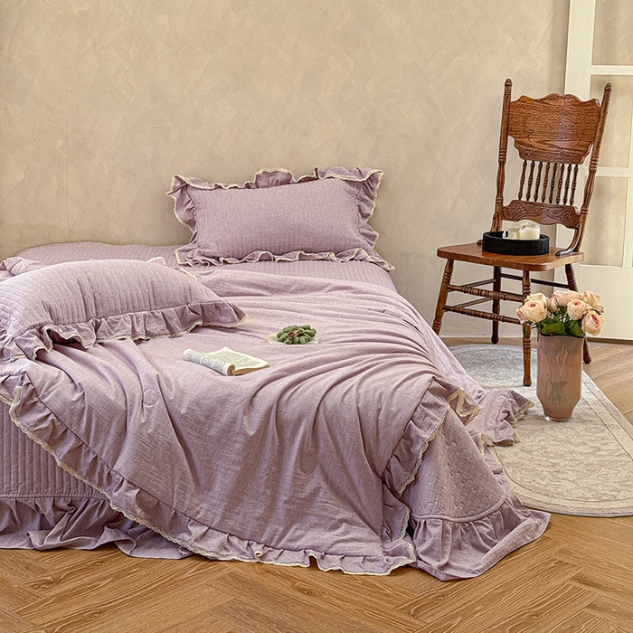 91家纺网 家纺一手货源 找家纺 孑寐家纺 2026新款色织棉麻多功能夏被夏凉被空调被床盖四件套 色织棉麻-紫色
