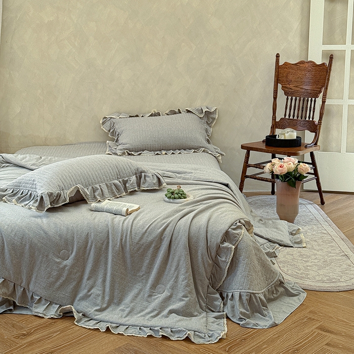 91家纺网 家纺一手货源 找家纺 孑寐家纺 2026新款色织棉麻多功能夏被夏凉被空调被床盖四件套 色织棉麻-灰色