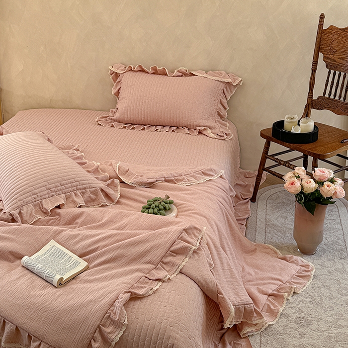 91家纺网 家纺一手货源 找家纺 孑寐家纺 2026新款色织棉麻多功能夏被夏凉被空调被床盖四件套 色织棉麻-粉玉色