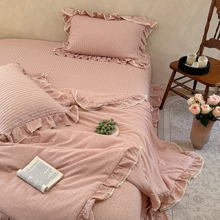 91家纺网 家纺一手货源 找家纺 孑寐家纺 2026新款色织棉麻多功能夏被夏凉被空调被床盖四件套 色织棉麻-粉玉色