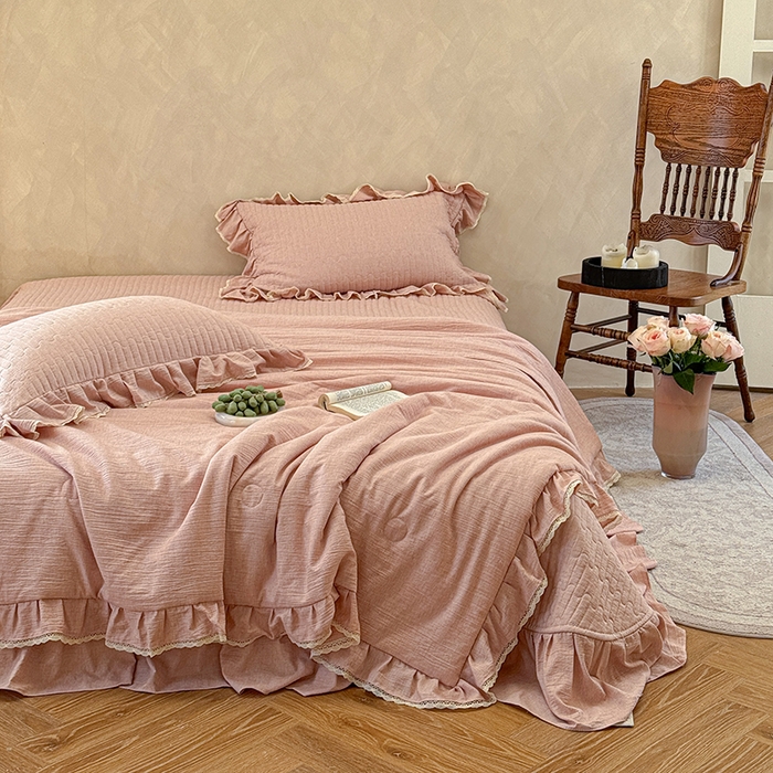 91家纺网 家纺一手货源 找家纺 孑寐家纺 2026新款色织棉麻多功能夏被夏凉被空调被床盖四件套 色织棉麻-粉玉色