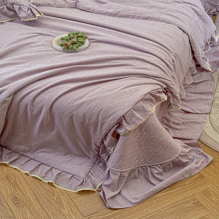 91家纺网 家纺一手货源 找家纺 孑寐家纺 2026新款色织棉麻多功能夏被夏凉被空调被床盖四件套 色织棉麻-紫色
