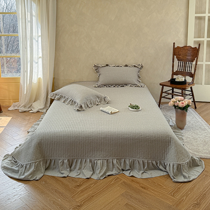 91家纺网 家纺一手货源 找家纺 孑寐家纺 2026新款色织棉麻多功能夏被夏凉被空调被床盖四件套 色织棉麻-灰色