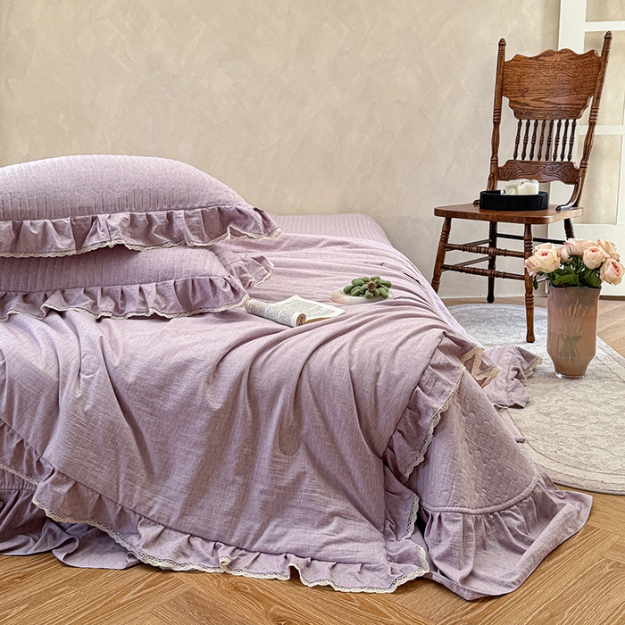 91家纺网 家纺一手货源 找家纺 孑寐家纺 2026新款色织棉麻多功能夏被夏凉被空调被床盖四件套 色织棉麻-紫色