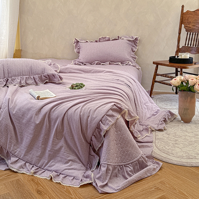 91家纺网 家纺一手货源 找家纺 孑寐家纺 2026新款色织棉麻多功能夏被夏凉被空调被床盖四件套 色织棉麻-紫色