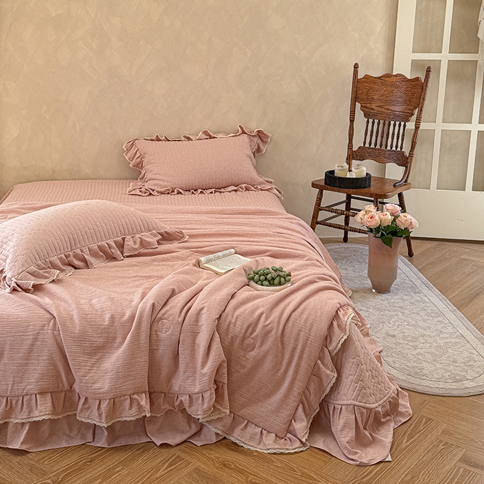 91家纺网 家纺一手货源 找家纺 孑寐家纺 2026新款色织棉麻多功能夏被夏凉被空调被床盖四件套 色织棉麻-粉玉色