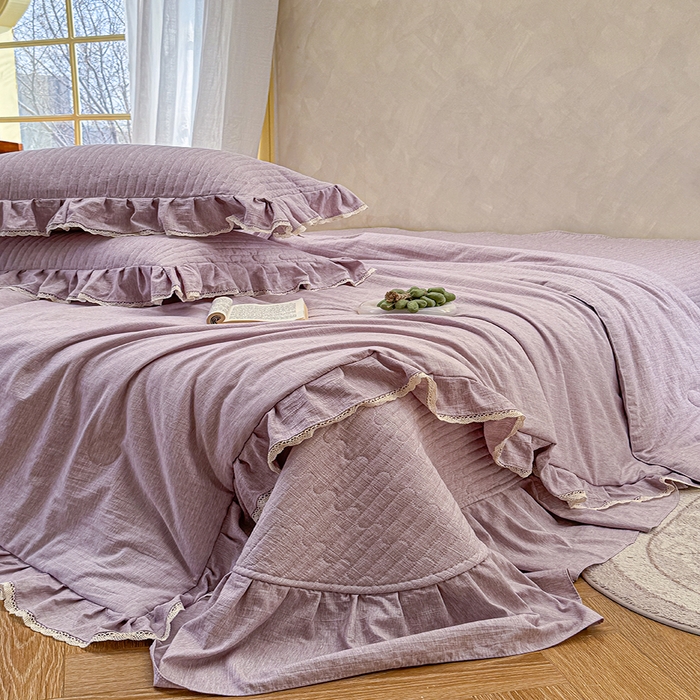 91家纺网 家纺一手货源 找家纺 孑寐家纺 2026新款色织棉麻多功能夏被夏凉被空调被床盖四件套 色织棉麻-紫色
