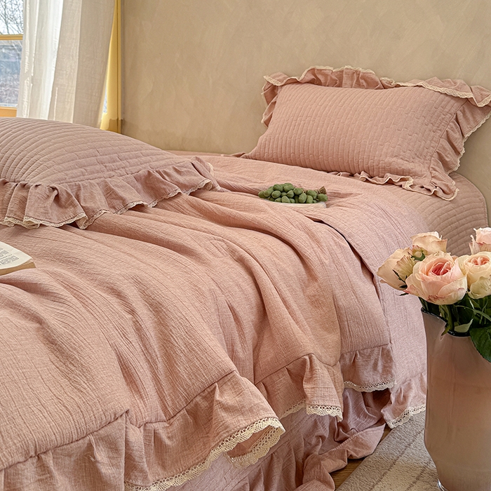 91家纺网 家纺一手货源 找家纺 孑寐家纺 2026新款色织棉麻多功能夏被夏凉被空调被床盖四件套 色织棉麻-粉玉色