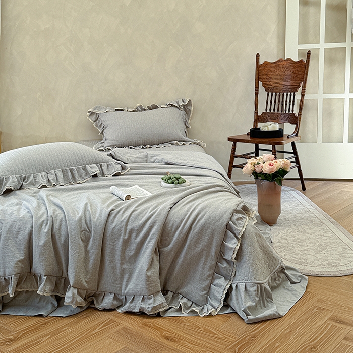 91家纺网 家纺一手货源 找家纺 孑寐家纺 2026新款色织棉麻多功能夏被夏凉被空调被床盖四件套 色织棉麻-灰色