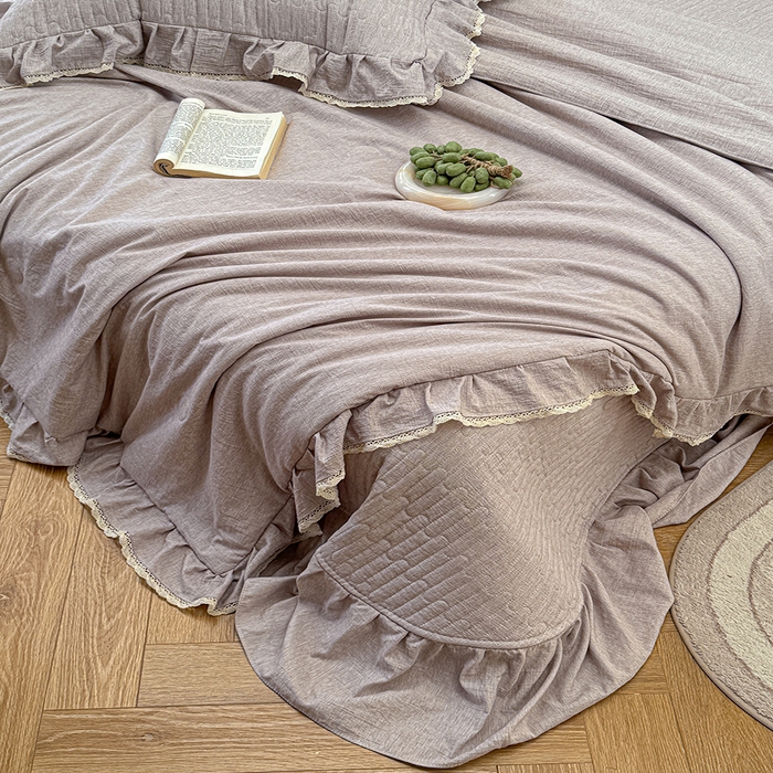 91家纺网 家纺一手货源 找家纺 孑寐家纺 2026新款色织棉麻多功能夏被夏凉被空调被床盖四件套 色织棉麻-棕色