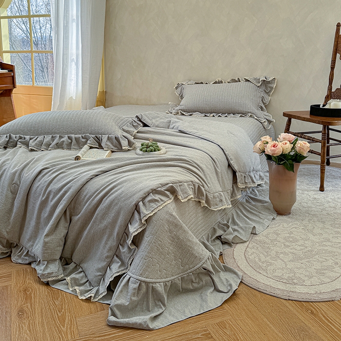 91家纺网 家纺一手货源 找家纺 孑寐家纺 2026新款色织棉麻多功能夏被夏凉被空调被床盖四件套 色织棉麻-灰色