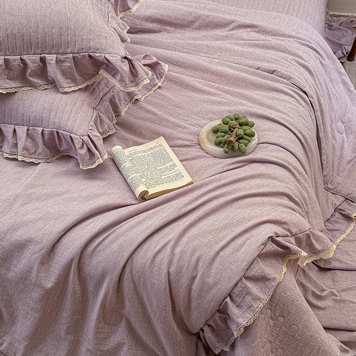 91家纺网 家纺一手货源 找家纺 孑寐家纺 2026新款色织棉麻多功能夏被夏凉被空调被床盖四件套 色织棉麻-紫色