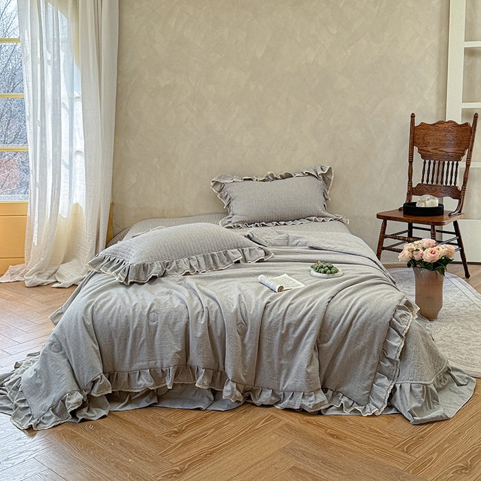 91家纺网 家纺一手货源 找家纺 孑寐家纺 2026新款色织棉麻多功能夏被夏凉被空调被床盖四件套 色织棉麻-灰色