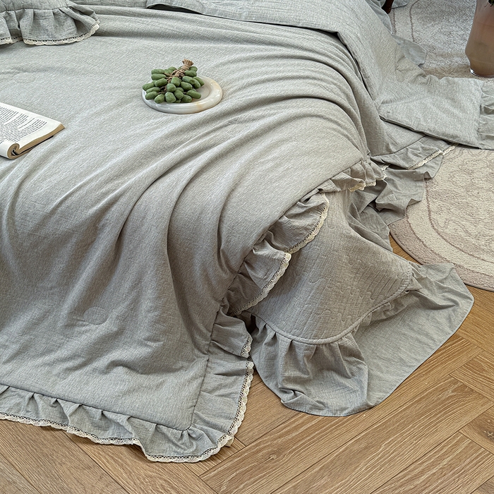 91家纺网 家纺一手货源 找家纺 孑寐家纺 2026新款色织棉麻多功能夏被夏凉被空调被床盖四件套 色织棉麻-灰色