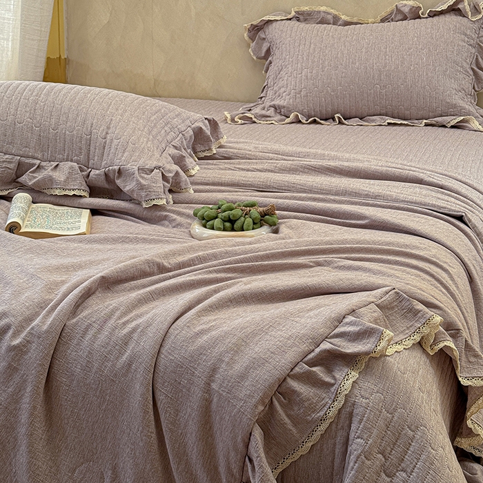 91家纺网 家纺一手货源 找家纺 孑寐家纺 2026新款色织棉麻多功能夏被夏凉被空调被床盖四件套 色织棉麻-棕色