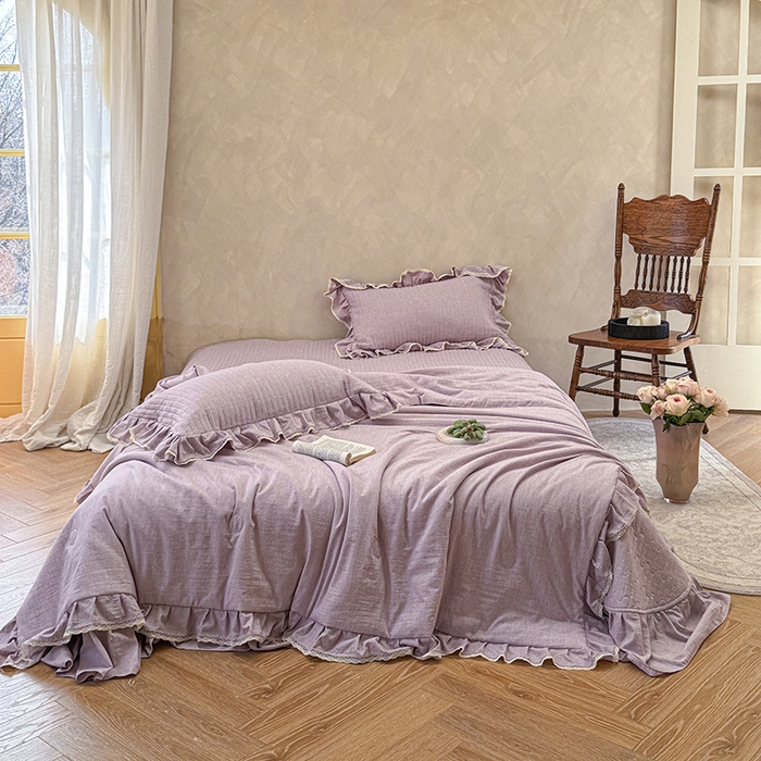 91家纺网 家纺一手货源 找家纺 孑寐家纺 2026新款色织棉麻多功能夏被夏凉被空调被床盖四件套 色织棉麻-紫色
