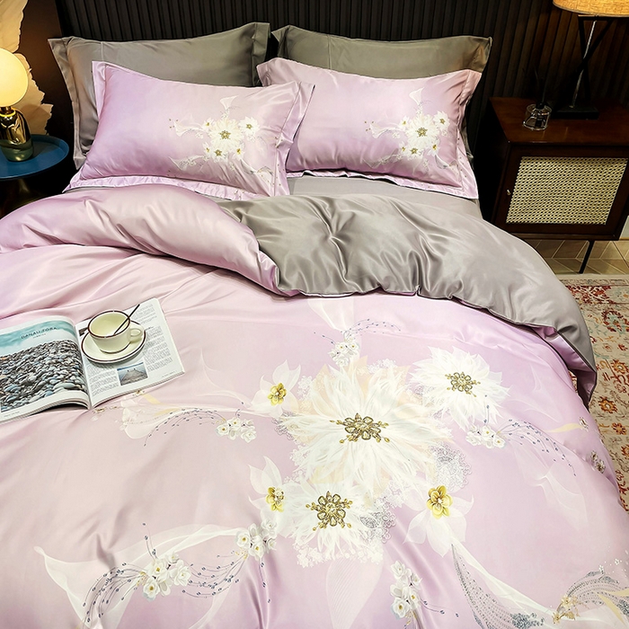 91家纺网 家纺一手货源 找家纺 梵克保罗 2026新款水洗仿天丝数码凉感丝四件套 艾尼梦-粉紫